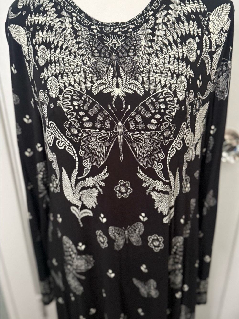Johnny Was Black Maxi Dress with White Butterfly & Floral Print - Picture 2 of 4